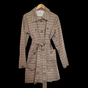 CAbi Sherlock Plaid Houndstooth Trench Coat Lightweight Button Down Jacket Sz XS